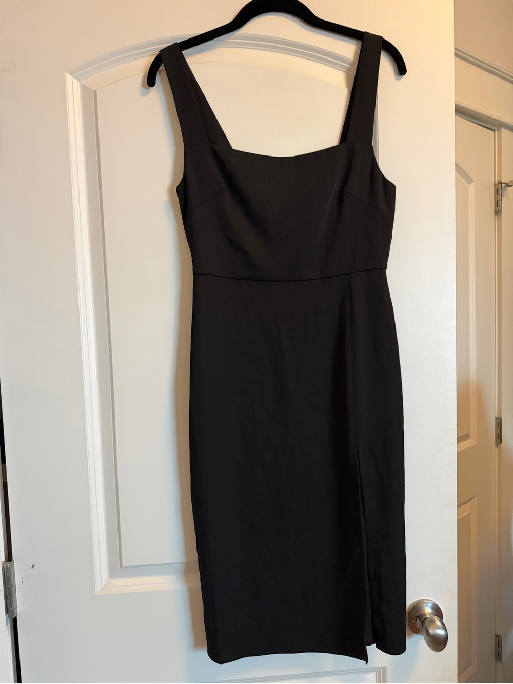 Babaton Black Midi Sheath Dress with Straps